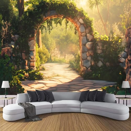 Papier Peint Panoramique Arche En Pierre Aménagement Paysager De Lierre, 350X256Cm(L×H) Photo Mural Tissu De Soie, Jardin Poster Tapisserie Mural Personnalisé 3D Pour Salon Chambre Décoration Murale