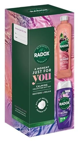 New Radox Restore Relax Set With Feel Detoxed Bath Soak,Radox Feel Relaxed Shower Gel And Body Puff Perfect For Indulging in Relaxtion And Luxury Great Set Gift -A09