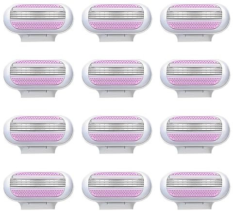 Pack de 12 Recharges de Lames Pour Femme Rasoirs Venus, Compatible avec les Rasoirs Venus, Lames à 3 Lames en Acier Inoxydable, avec Bande Lubrifiante, Idéal pour un Rasage Doux et Précis