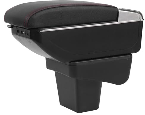 Mittelarmlehne Kompatibel mit Suzuki Vitara 2015-2019 Armlehne Box | Auto Armlehne mit 7 USB, Doppelschicht Aufbewahrungsbox, schwarzes Leder mit roter Linie, praktische Ablage