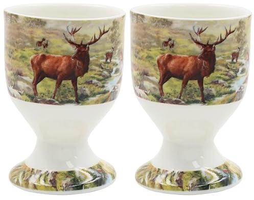 The Leonardo Collection Macneil Studios Stag Egg Cups | Porcelain Egg Holders, Stag Illustration, Rustic Wildlife, Farmhouse Style, Breakfast Tableware