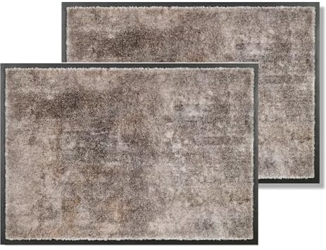 Rutschfeste Türmatte waschbar Innen - Beton grau 2er Set 50 x 70 cm | Strapazierfähig Fußmatte Innenbereich Schmutzfangmatte pflegeleicht Sauberlaufmatte robust Fussmatte Eingangsbereich Haustür