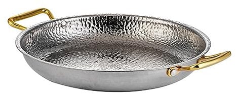 JYBNBBE Handmade Skillets for Cooking/Stainless Steel Spanish Paella Pan with Double Handles/Uncoated Nonstick Fry Omelet Pan for Home and Commercial, 10 Sizes Plates (Silver 24cm)