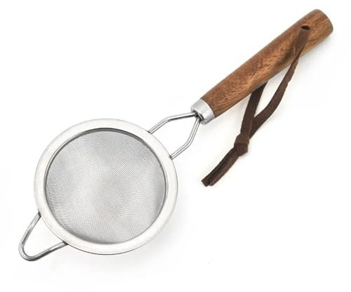 Colador de acero inoxidable con mango de madera, mini colador de té y jugo, olla de sopa, colador pequeño, cuchara de filtro para el hogar