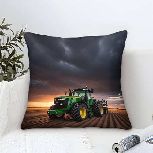 DAFUfbw Outdoor Kissenbezug 40x40cm, Kissenhülle Johndeer-Design, Frühling Deko, Ideal Für Balkon Dekoration, Mit FT Traktor, Loungekissen