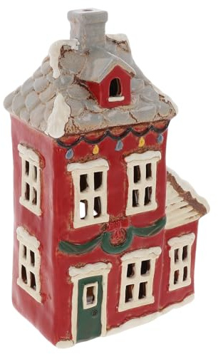 Shudehill Giftware Christmas Village Ceramic Tealight Houses, Red and White Xmas designs, plenty of designs to choose from (Wreath House)