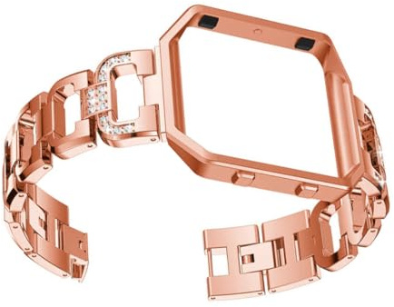 Cabilock Edelstahl Armband mit Funkelnden Strasssteinen Kompatibel mit Fitbit Blaze Smartwatch Ersatz uhrenarmband mit Rahmen Verstellbares Roségoldfarbenes Design für Damen und Herren