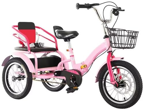 Kinderfahrrad mit Pedalen, Doppelbremse, Scheibenbremse, hinterem Sitz mit Gurt, verstecktem Staufach, 3-Rad-Dreirad für Freizeitfahrten, Sport, Picknicks im Freien, faltbares Kleinkind-Dreirad