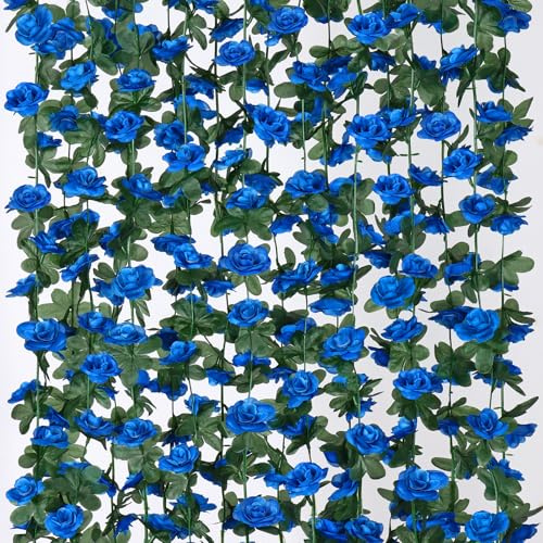 9 Pack 72 FT Artificial Flower Garland Fake Blue Roses Vines Silk Flowers | KHOYIME Faux Plastic Outdoor Hanging Floral Ivy Garland Decorations for Wedding Arch Bedroom Home Wall Backdrop Room Decor