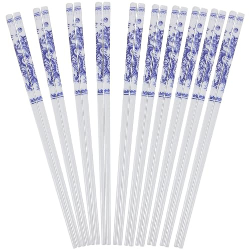 MALUGOGO Palillos Chinos de Porcelana Azul, 10 Pares Hogar y Restaurante, Resistentes al Calor, Antideslizantes y Fáciles de Limpiar, Suministros Cena y Utensilios de Cocina