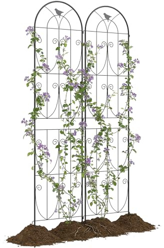 Outsunny Support pour Plantes Grimpantes avec Oiseaux, Lot de 2, Treillis de Jardin, pour Légumes, Vignes, Fleurs, en Métal, 50 x 220 cm, Noir