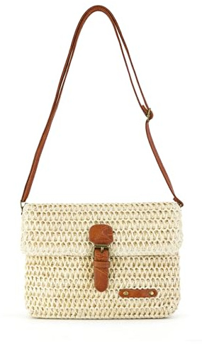 Energather Sac à bandoulière en paille pour femme - Léger - Avec sangle réglable en cuir - Vintage - Avec boucle - Pour l'été, les vacances et la vie quotidienne