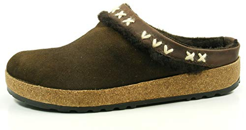 HAFLINGER Schuhe Damen Hausschuhe Pantoffeln Lammfell Clog Shetland 731003, Größe:37 EU, Farbe:Braun