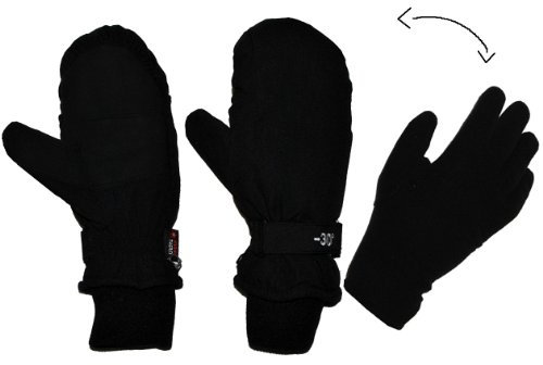 alles-meine.de GmbH 2 in 1: Fingerhandschuhe im Fausthandschuh für Kälte bis -30 Grad - wasserdicht Thinsulate - sehr warm - Thermo gefüttert - Größe 7 - Thermohandschuhe schwarz