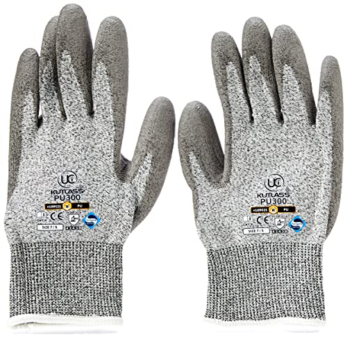 Ultimate Industrial PU300/07 PU300 Kutlass PU Coated Cut Resistant Work Gloves, 1 Pair, Size 7/Small, Grey