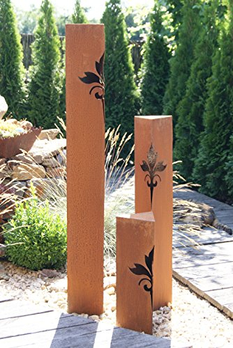JH-Metalldesign Säulenset Lilie Edelrost Säule Set Rost Garten Dekoration Stele