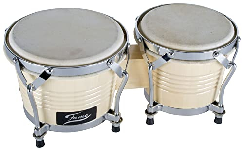 Fame Bongo Beginner Set, 6+7, Naturfarbe, Holz, Chrom Hardware, Stimmbar, Nappa Fellmaterial, Traditionelle Spannringe, Rutschfeste Standfüße, Ideal für Einsteiger und Schulen