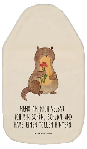 Mr. & Mrs. Panda Wärmflasche Otter Blumenstrauß - Geschenk, Otter Seeotter See Otter, süß, Bettflasche, Seeotter, Wärmflasche mit Bezug, Wärmekissen,