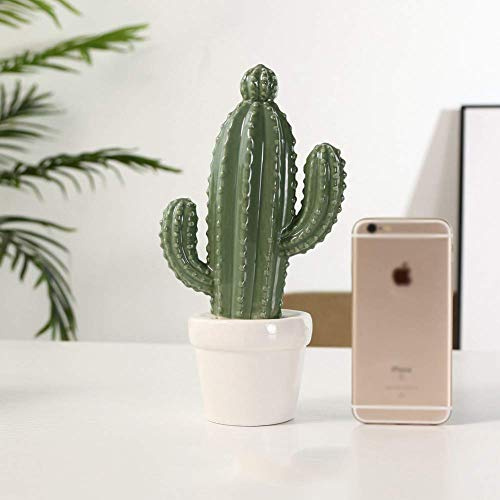 WLVG Scultura di Cactus, Piante di Cactus Artificiali Piante finte in Vaso Figurine di Cactus finte Decorazione in Ceramica per Esterni Interni Casa Soggiorno Festa-g 12x25cm (5x10 Pollici)
