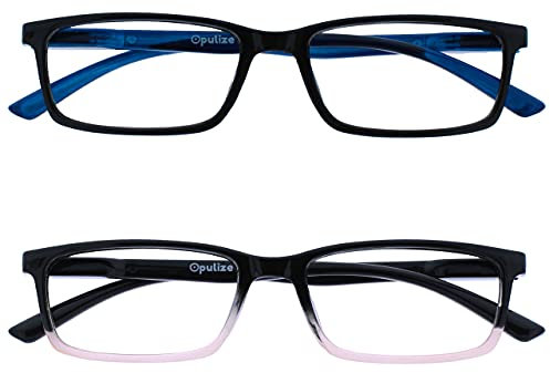 OPULIZE See 2 Pack Blue Light Blocking Glasses Black Pink Computer Gaming Anti Glare Mens Womens BB9-14 +0.00