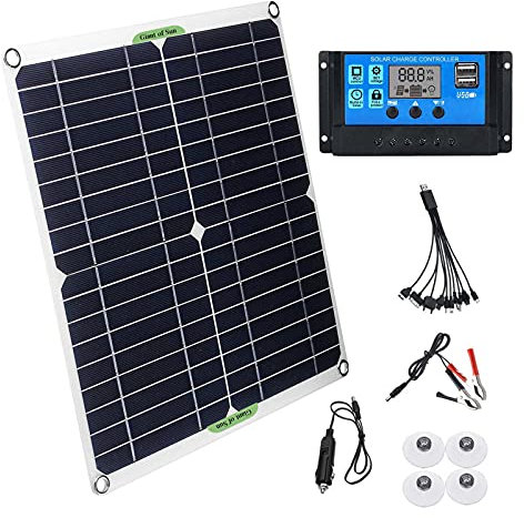 KELUNIS Kit De Panneau Solaire Flexible 80W, Haute Efficacité USB Monocristallin Puissance du Module PV avec Contrôleur De Charge 10A pour Camping-Car/Camping/Maison/Extérieur