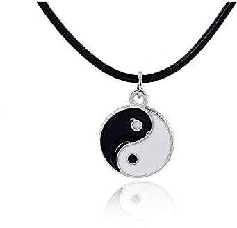 LAFATINA Herren Damen Halskette Edelstahl Tai Chi Yin und Yang Anhänger Schwarze Lederschnur Kette Kragen Halskette Halsband Halloween Schulabschluss