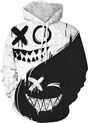 EUDOLAH Men's Long Sleeve Sweatshirts Neon Printed Hoodies 3D Graphic Jumpers Animal Sportswear(S/M,black white)