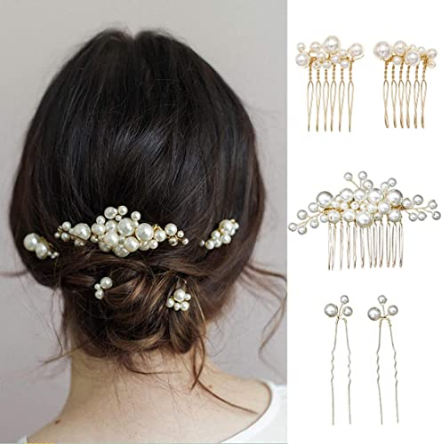 Prosy 5 Stück Braut Hochzeit Perlen Haarkamm und Haarnadeln Gold Braut Haarschmuck Kopfschmuck Haarschmuck für Frauen und Mädchen