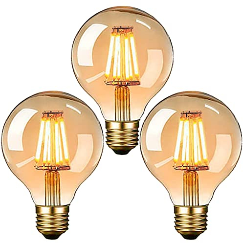 massway Edison Vintage Glühbirne, LED Vintage Glühbirne E27 G80 6W Warmweiss Antike Filament LED Glühlampe, Ideal für Nostalgie und Retro Beleuchtung im Haus Café Bar - 3 Stück