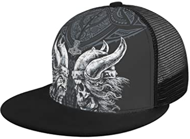 Hftlj20 Snapback Cap Baseball Kappe Unisex Erwachsener Kappe Baseball Cap Basecap Wikinger Odin Schädel Totenkopf Print Mesh Sport Hut Verstellbare Sommerhut Black Einheitsgröße