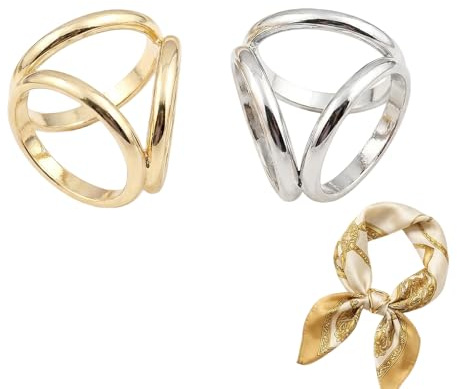 2 Stück Gold Silber 3 Ringe Schal Schnalle 1,9 cm Innendurchmesser Eleganter Seidenschal Ringverschluss Kleidung Wrap Halter Halstuch Zubehör für Frauen Mädchen