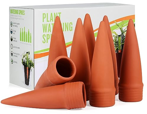 CHSEEO Lot de 8 Oyas a Planter Terre Cuite, Auto-arrosantes en Ollas Terre Cuite, Cône en Argile d’arrosage, Goutte-Gouttes Automatiques pour Plantes en Pot D'intérieur, Marro