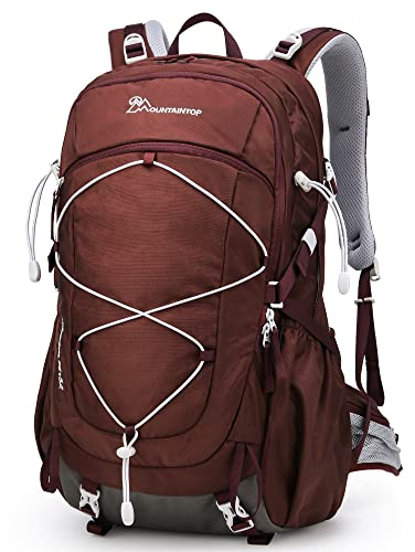 MOUNTAINTOP 40L Wanderrucksack Damen Reise Rucksäck Multifunktionale Trekkingrucksack Outdoor Rucksack mit Regenhülle (Rötlichbraun)