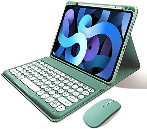 kaitesi Keyboard Case Mouse for iPad (7th, 8th, 9th Generation) 10.2/ iPad Air 3/Pro 10.5 Inch Cute Round Keys Detachable Color Keyboard Cover (Dark Green)