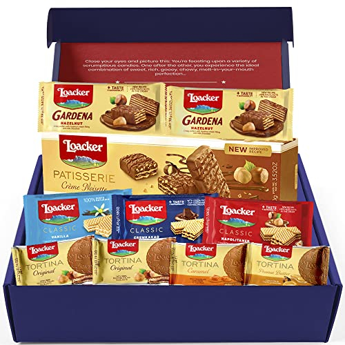 Loacker Biscuit Hamper Box - Chocolate Wafer Biscuits Variety - All-Occasion Sweets & Biscuits Gift Set for Men and Women - Includes 10-Piece Loacker Collection