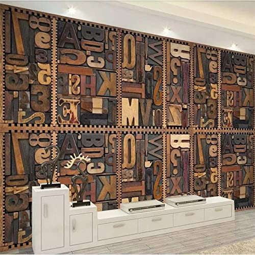 Photo Wallpaper - Modern Carved Wooden Alphabet Wall Sticker Large Wallpaper Mural Waterproof 4D Silk Fabric Uv Wall Panel Decor For Tv Background/Living Room/Bedroom/Dining Room/Cafe Room,500Cm(W) X