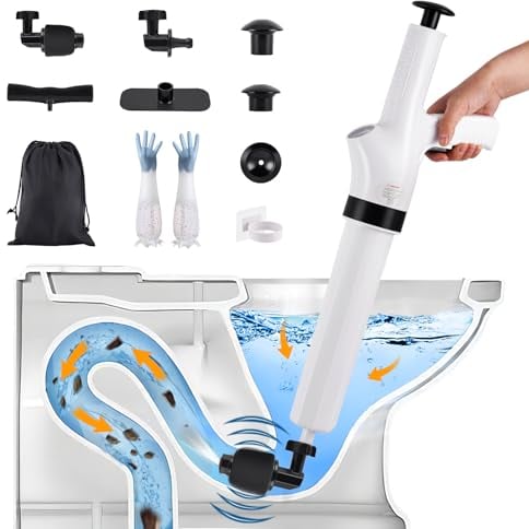 YUCHENGTECH Toilet Unblocker Heavy Duty Toilet Plunger with Gloves and Hook Plunger Sink Unblocker High Pressure Toilet Plungers for Unblocking Toilet Bathtub Shower Floor Drain and Pipe Clog