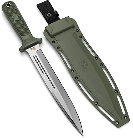 ODENWOLF W Catcher - Großes Jagdmesser aus D2-Stahl - Großes Feststehendes Messer mit Scheide - Einschneidiges Schwert mit TPE-Griff - Full Tang Survival Messer für Outdoor Aktivitäten
