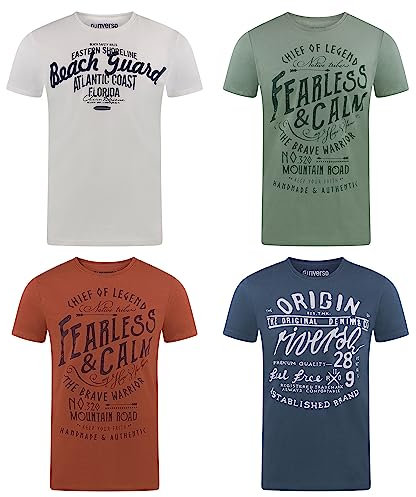 riverso Herren T-Shirt Rundhals RIVLeon 4er Pack O-Neck Kurzarm Print Tee Shirt 100% Baumwolle Regular Fit Grün Blau Weiß Grau Rot Orange 4XL, Größe:4XL, Farbe:Farbmix 32