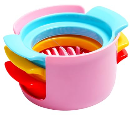 Eierschneider für hartgekochte Eier, verbesserter 3 in 1 Multifunktionaler Eierschneider Erdbeerschneider mit stabilem Edelstahldraht (Rosa)