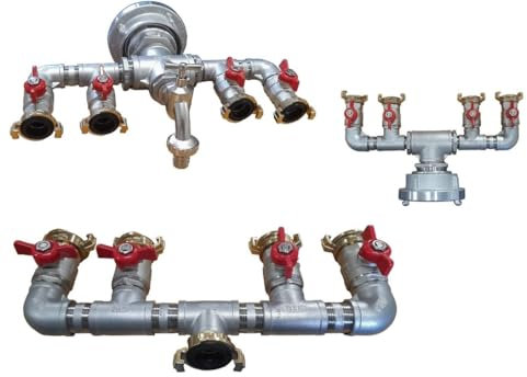 Verteiler für Standrohre und Schläuche STORZ auf 4x GK mit Absperrung und Wasserhahn (Storz-B auf 4x GK mit Wasserhahn)