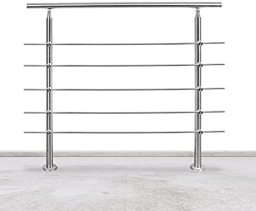 Tubiaz Garde-corps avec main courante, en acier inoxydable, garde-corps avec 5 traverses pour balcon, escaliers intérieurs et extérieurs (180 cm)