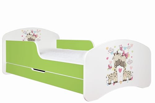 Happy Babies Kinderbett - Mit Matratze & Schublade und Rausfallschutz, 80x160, Mädchen Kinderbetten & Jugendbett Jungen Kids Bed, Jugendbett für Bodentief Ausziehbett Kleinkind, Lattenrost