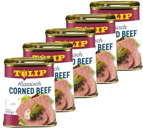 TULIP 5x Corned Beef 340 g | Klassisches Frühstücksfleisch in der Dose | Zartes gepökeltes Fleisch in der Konserve | Konservenfleisch mit 98% Rindfleisch