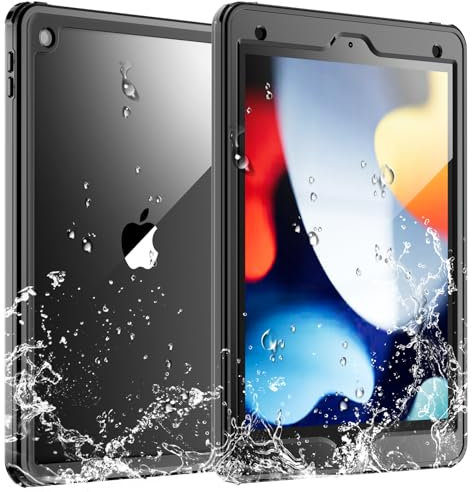 SUPFINE for Waterproof iPad 9th Generation Case, [Built-in Screen Protector] [IP68 Waterproof] Full Body Rugged Shockproof Protective Cover for 10.2 inch iPad 9th/8th/7th(2021/2020/2019), Black/Clear