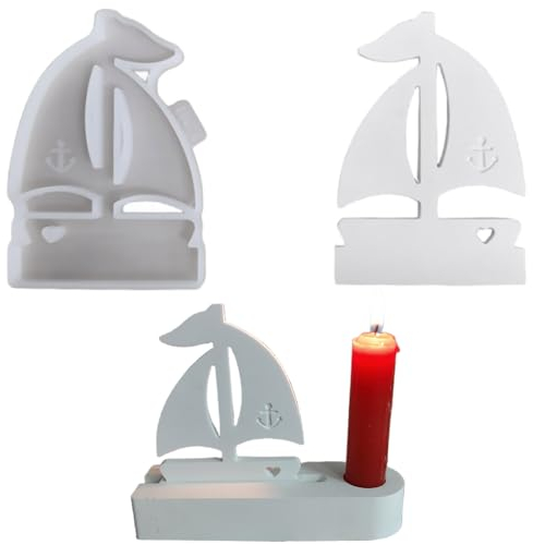 ALEFBET Silikonformen Gießformen Kerzenhalter, DIY Kombination Silikonform Kerzenhalter, Neue Ideen Silikon Gießform Kerzenhalter, Gipsformen zum Gießen (Einsatz - Segelboot)