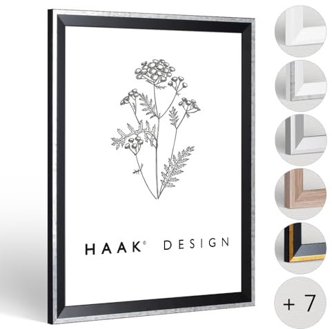 Haak Bilderrahmen schmal RICO 30 X 45 cm Schwarz Silber glänzend Rahmen für Poster Puzzle Bilder Elegant