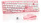 Mosptnspg Tastiera colorata 2,4 G, 104 tasti, rosa, senza fili, con membrana rotonda, tastiera da ufficio retrò per PC/Mac/laptop/tablet/computer Windows (rosa)