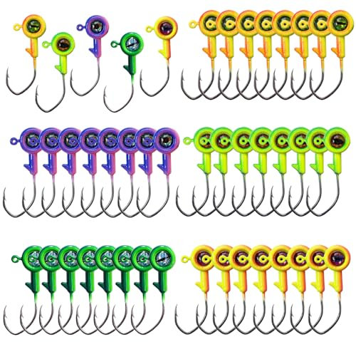 Bombite Crappie Jigköpfe, Crappie Jigs mit 3D-Augen, 40 Packungen Crappie Jigs Köpfe, Crappie Köder, Barsch, Forelle, Panfish, Jigköpfe zum Angeln, 1/907.2 g