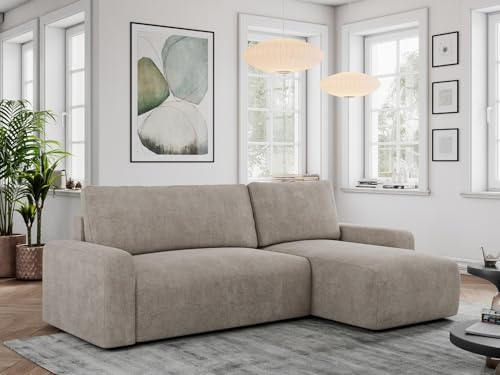 MKS MEBLE Struktur Stoff, Struktur Couch, Sofa mit Schlaffunktion und Bettkasten, Schlafsofa Struktur, Couchgarnitur Ecke Bettcouch, Struktur Stoff - ARGOS - Beige Struktur